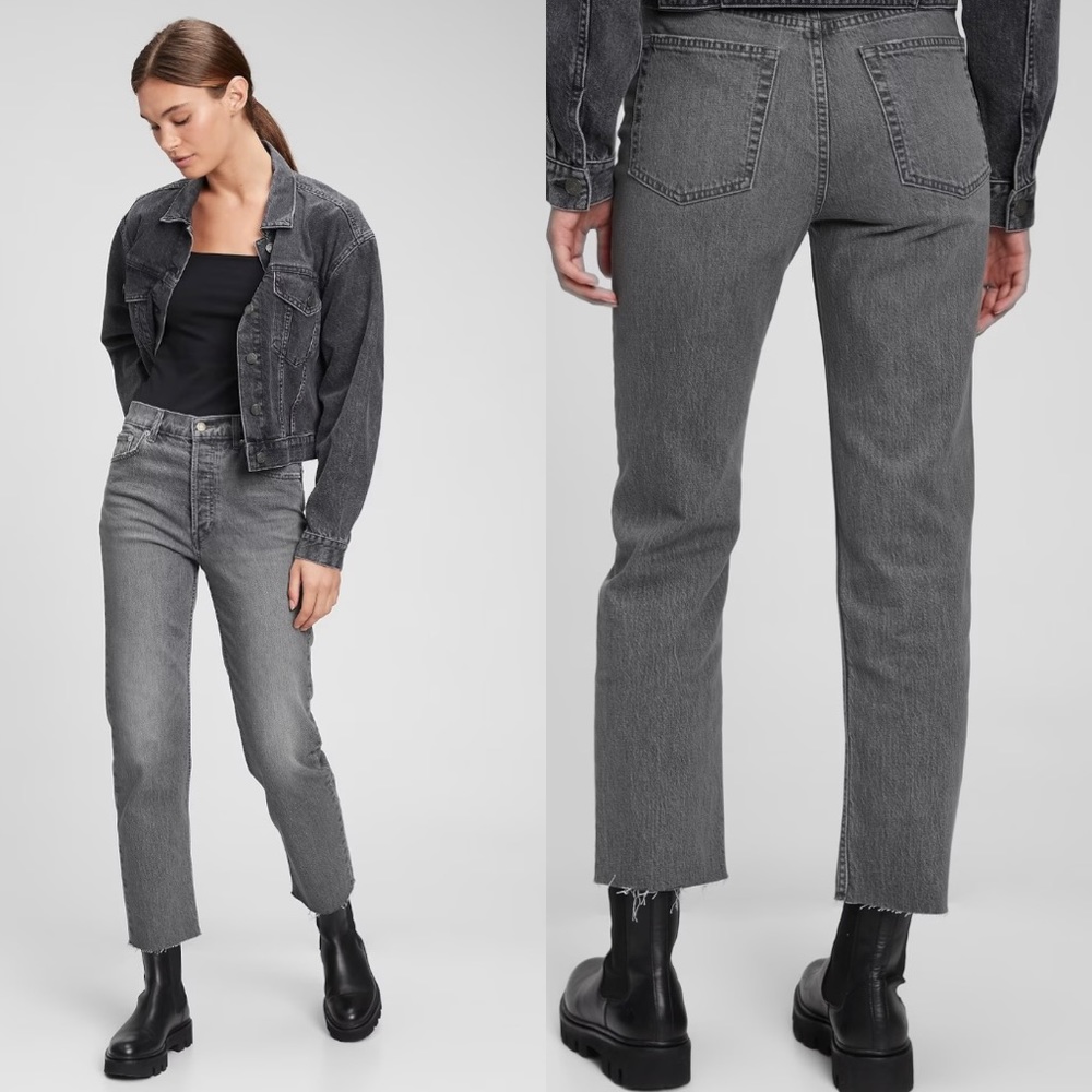 Gap High Rise Cheeky Straight Gray Button Fly Denim Jeans Size 8/29 Regular
